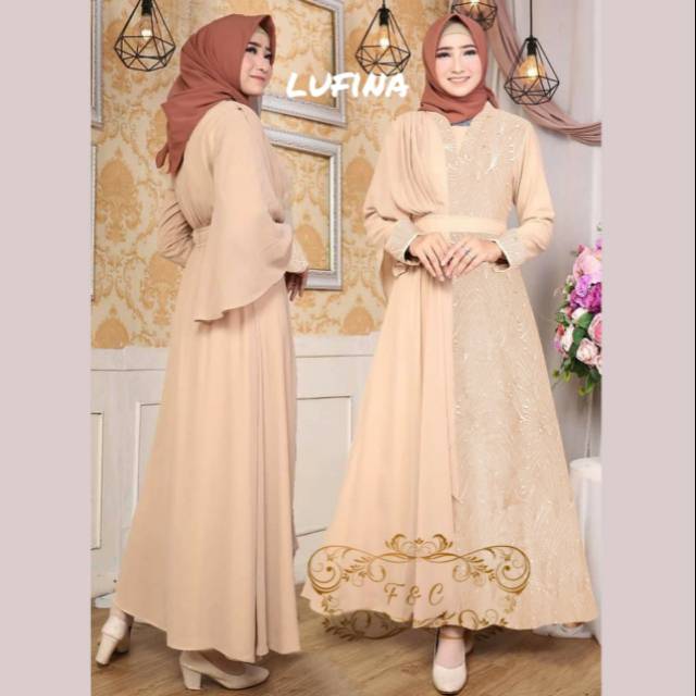 Baju gamis wanita terbaru model pesta kekinian ceruty polos Kaffa Size M L XL XXL busui syar'i Fe m