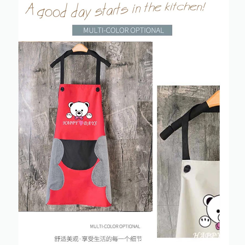 Celemek Masak Motif BEAR Premium Quality - Lap Tangan Waterproof APRON Anti Air Minyak