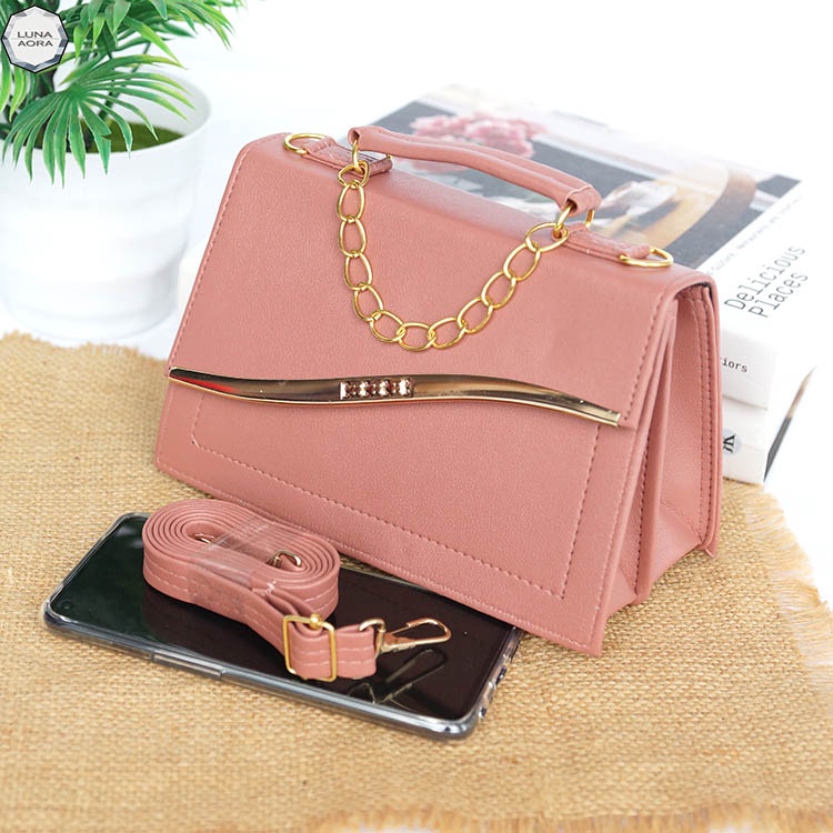 Luna Aura Tas Selempang Bahu Wanita Rantai Fashion Behel 2408 Tas ootd Tas Murah Slingbag wanita