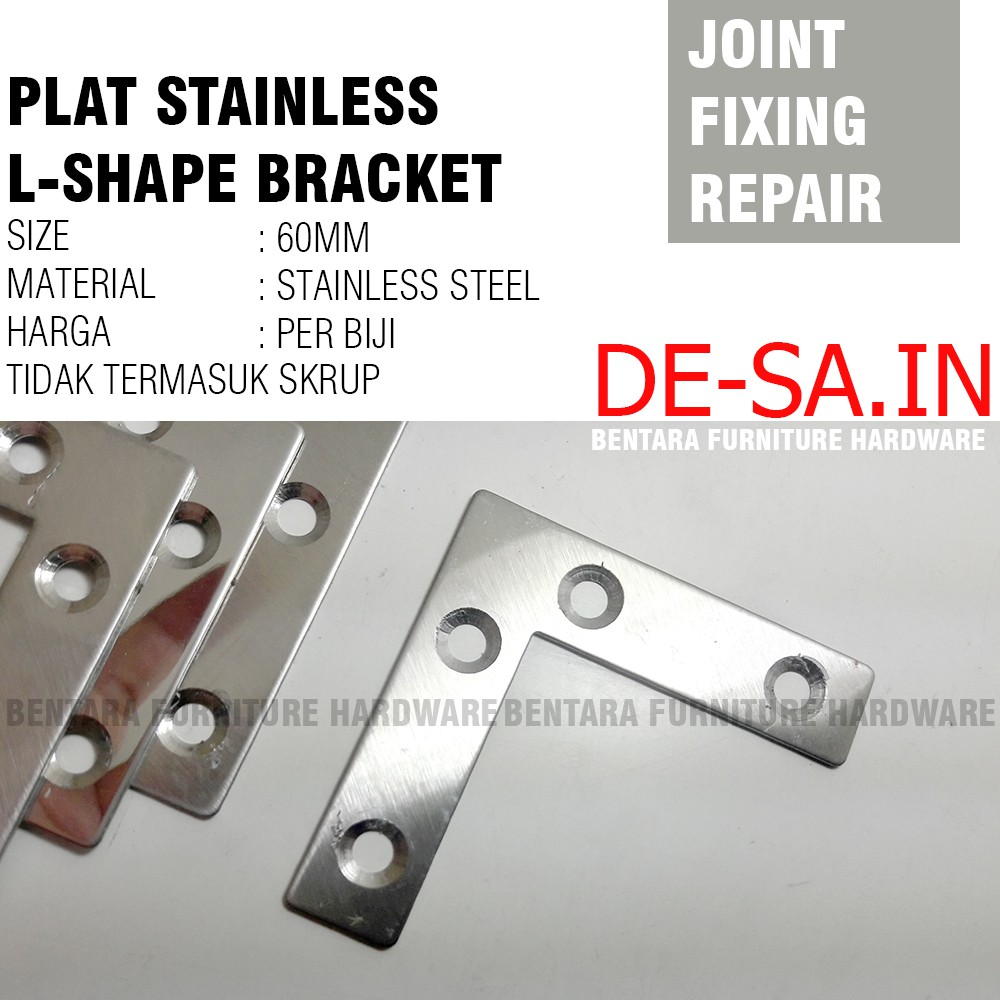 60MM Plat L-Shape Stainless Steel - Bracket Flat Reparasi Joint Fixing Repair