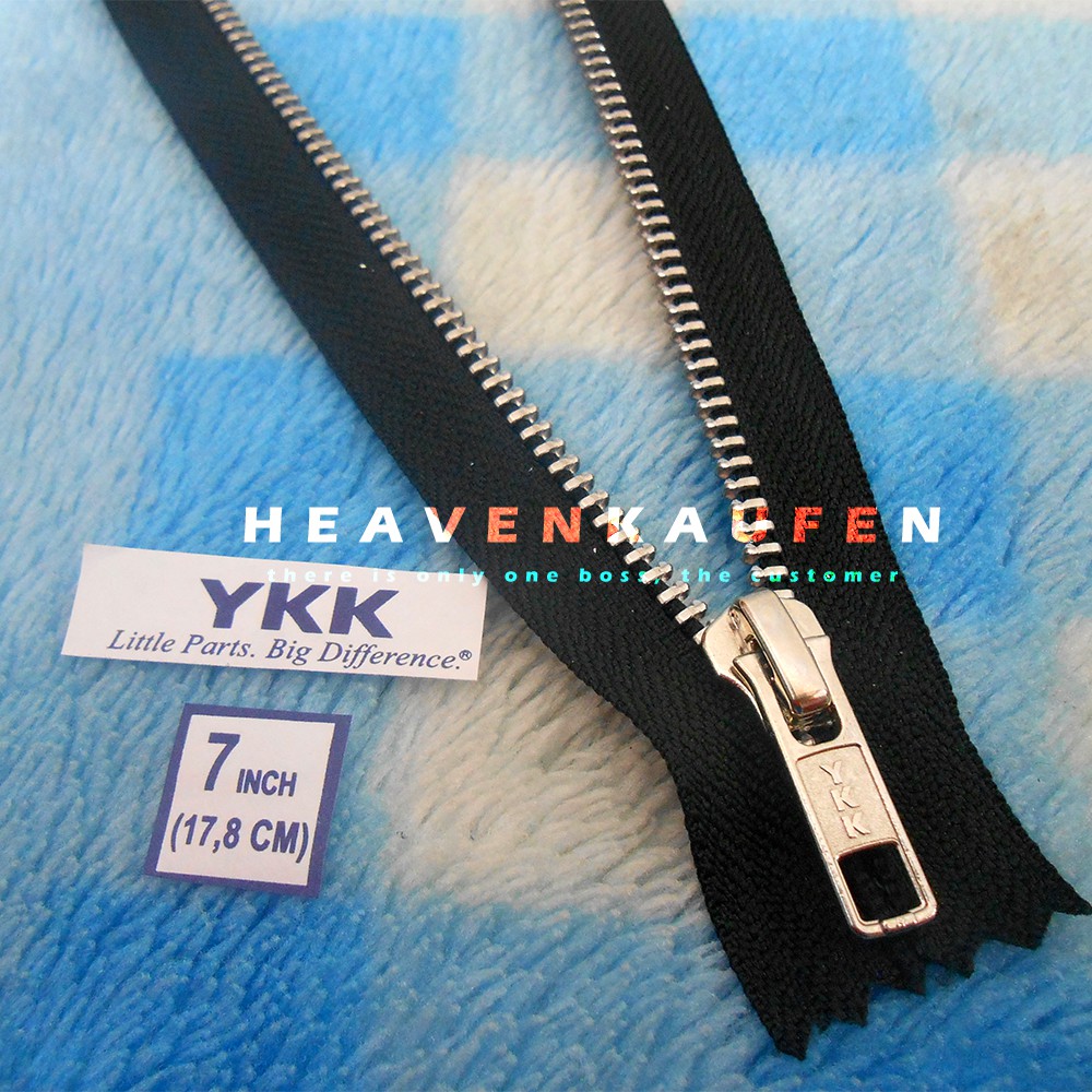 Resleting Jeans YKK 17,8 cm / 7 inch Hitam Silver