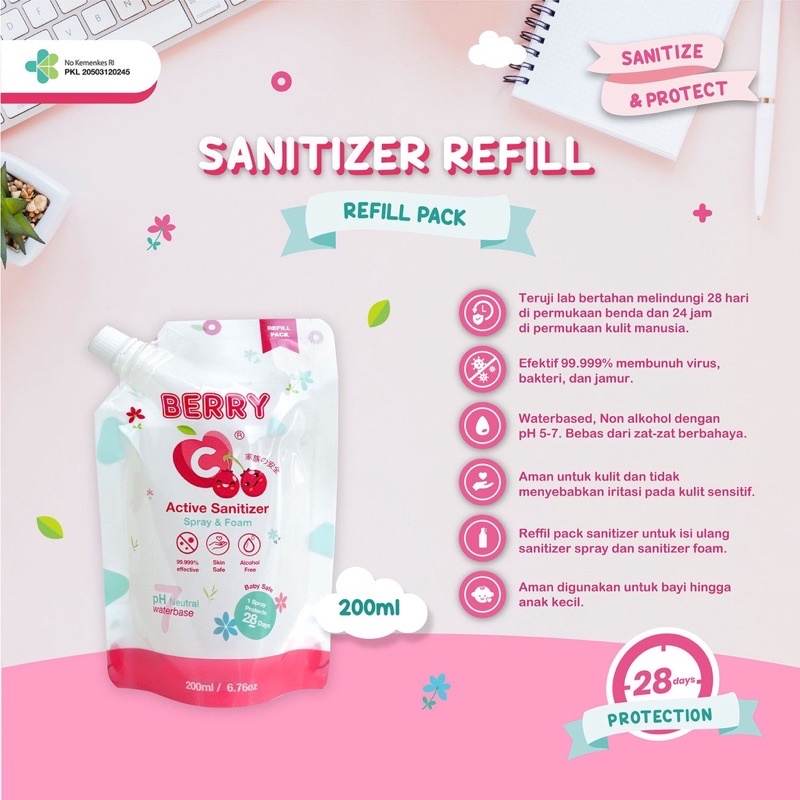 BerryC Active Sanitizer Refill 200 ml Berry C Refill Pouch