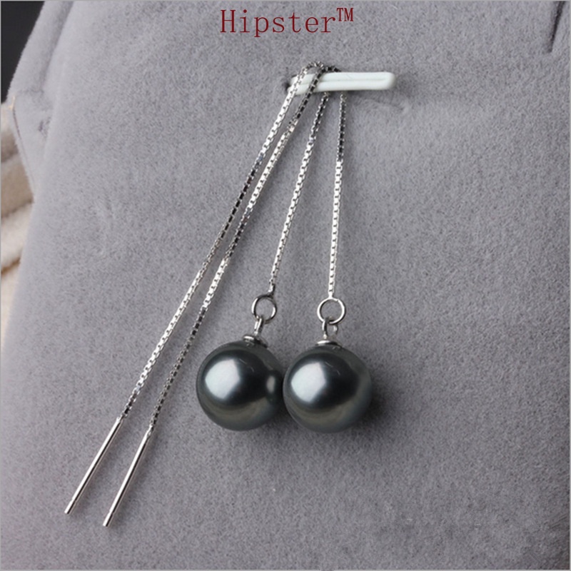 New Tassel Long Natural Freshwater Black Pearl Hanging Earrings