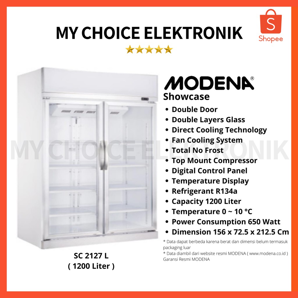 Modena Showcase Double Door SC-2127 (1200 Ltr) - No Frost