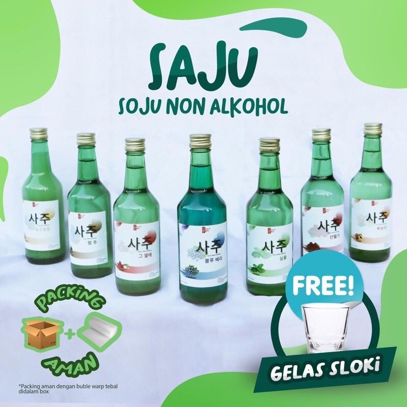 MINUMAN SOJU/ MOJISO SOJU / SOJU HALAL/ SOJU NON ALKOHOL 100% HALAL FREE GELAS SLOKI