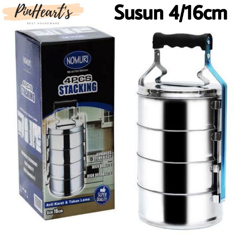 cuci gudang rantang stainless steel nomuri susun 4 tebal food grade