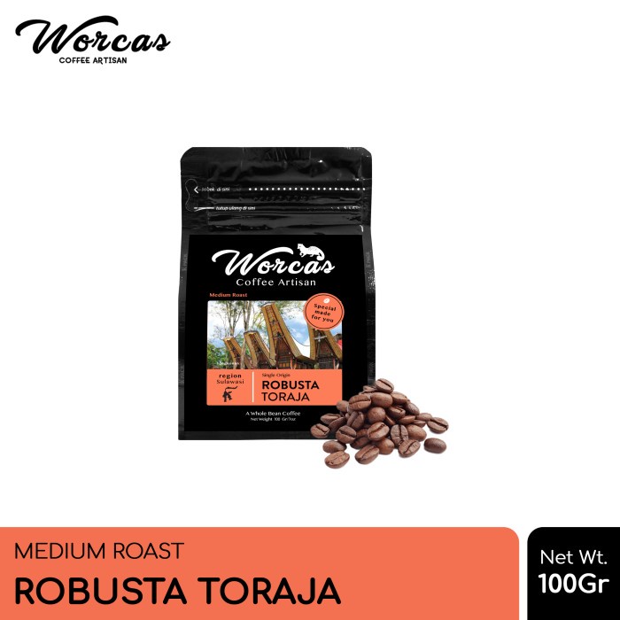 

kopi-biji- worcas kopi robusta toraja 100gr - medium roast - kopi biji -biji-kopi.