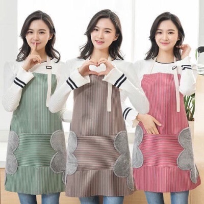 Celemek Masak Dapur Oxford Cloth Apron Masak Tahan Air &amp; Minyak BAHAN TEBAL Motif Garis