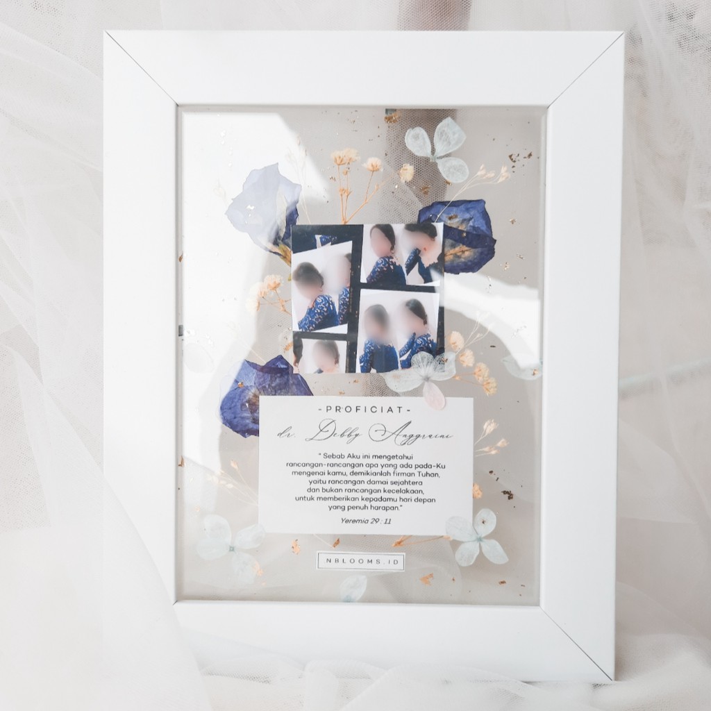 Pressed Flower Frame / Kado Wisuda / Size 6R Double Glass / Blue