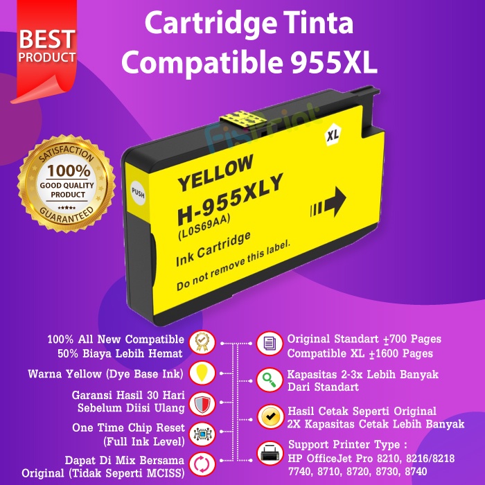 Cartridge Tinta 955XL 955 XL Black Cyan Magenta Yellow For Printer OfficeJet Pro 8210 8216 8218 7740 7720 8710 8720 8730 8740