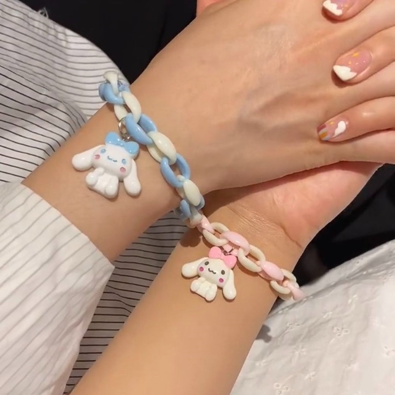 Papaozhu Indah Anjing Putih Cinnamoroll Bayi Pesona Gelang Untuk Wanita Perempuan Korea Akrilik Link Rantai Gelang Perhiasan