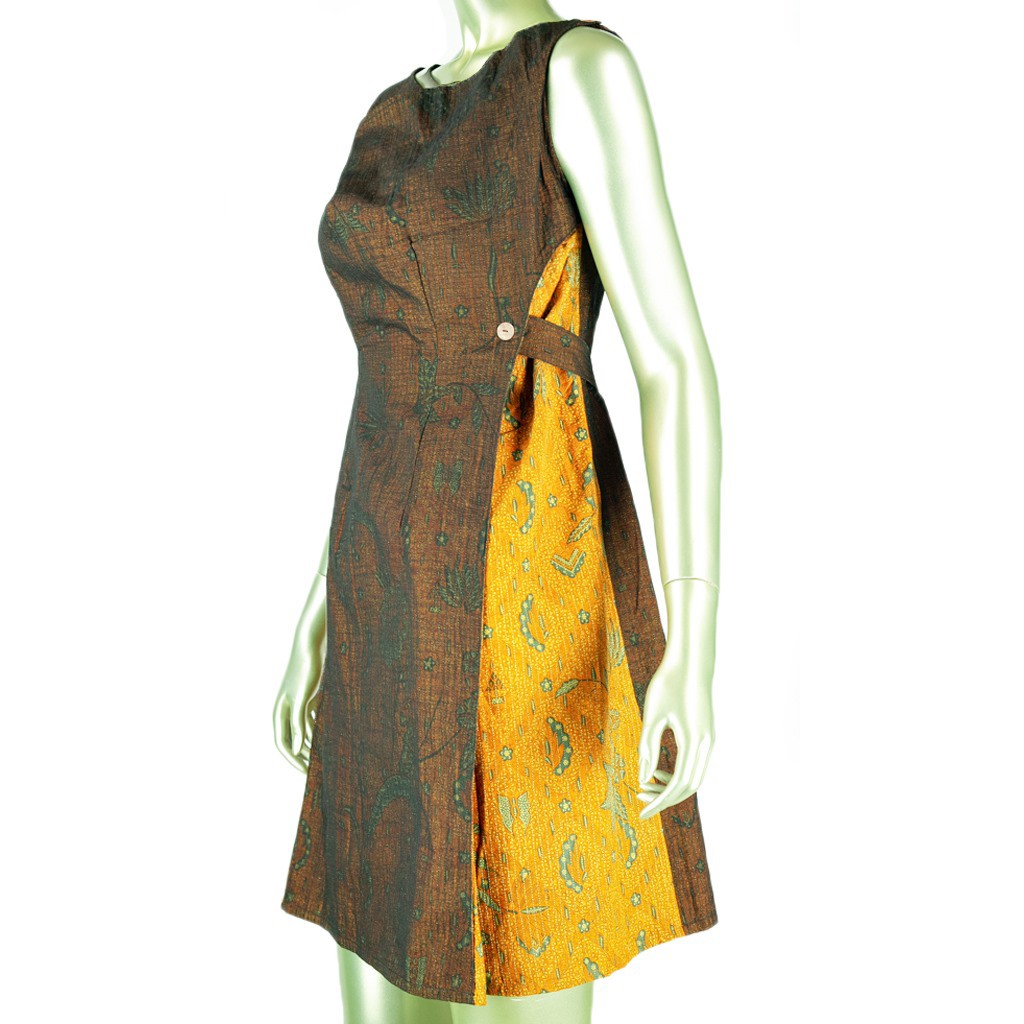 MINI DRESS BATIK LAWASAN TINDIS BENANG EMAS BAJU TERUSAN WANITA LENGAN BUNTUNG SLEEVELESS