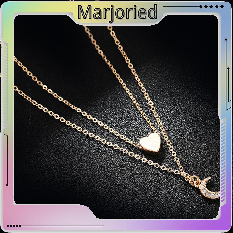 Kalung Rantai Multilayer Dengan Liontin Hati Dan Bulan Untuk Wanita-MJD
