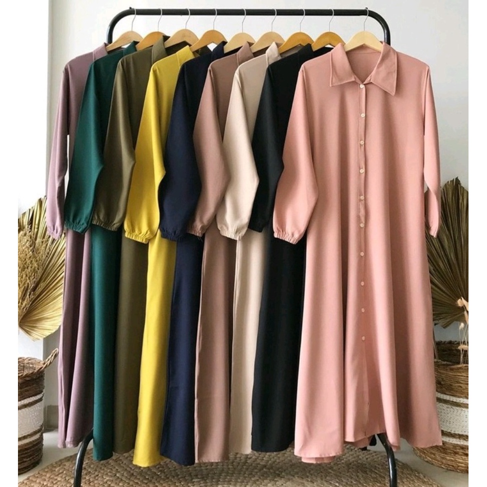 AO - GAMIS NIDIA FULL KANCING BUSUI BUMIL DRESS MOSCREPE BAJU GAMIS TERBARU 2022-Nidia - Pink Coral