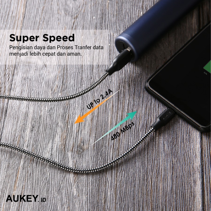 Aukey Cable CB-BAM2 2m Braided Nylon USB2.0 to Micro