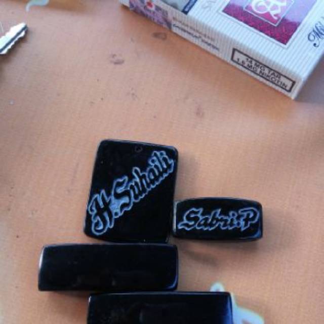liontin batu natural black jade super + ukir nama