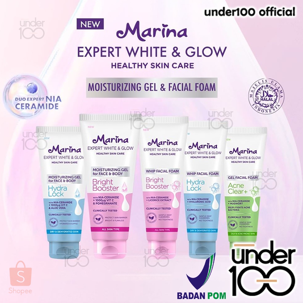 ❤ Under100 ❤ MARINA Expert White &amp; Glow Whip Facial Foam | Gel Facial Foam | Moisturizer Gel for Face &amp; Body | BPOM