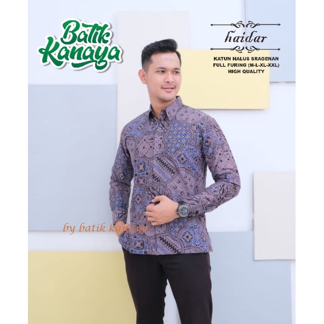 Kanaya Kemeja Batik Pria Lengan Panjang Full Furing Modern HAIDAR Ungu