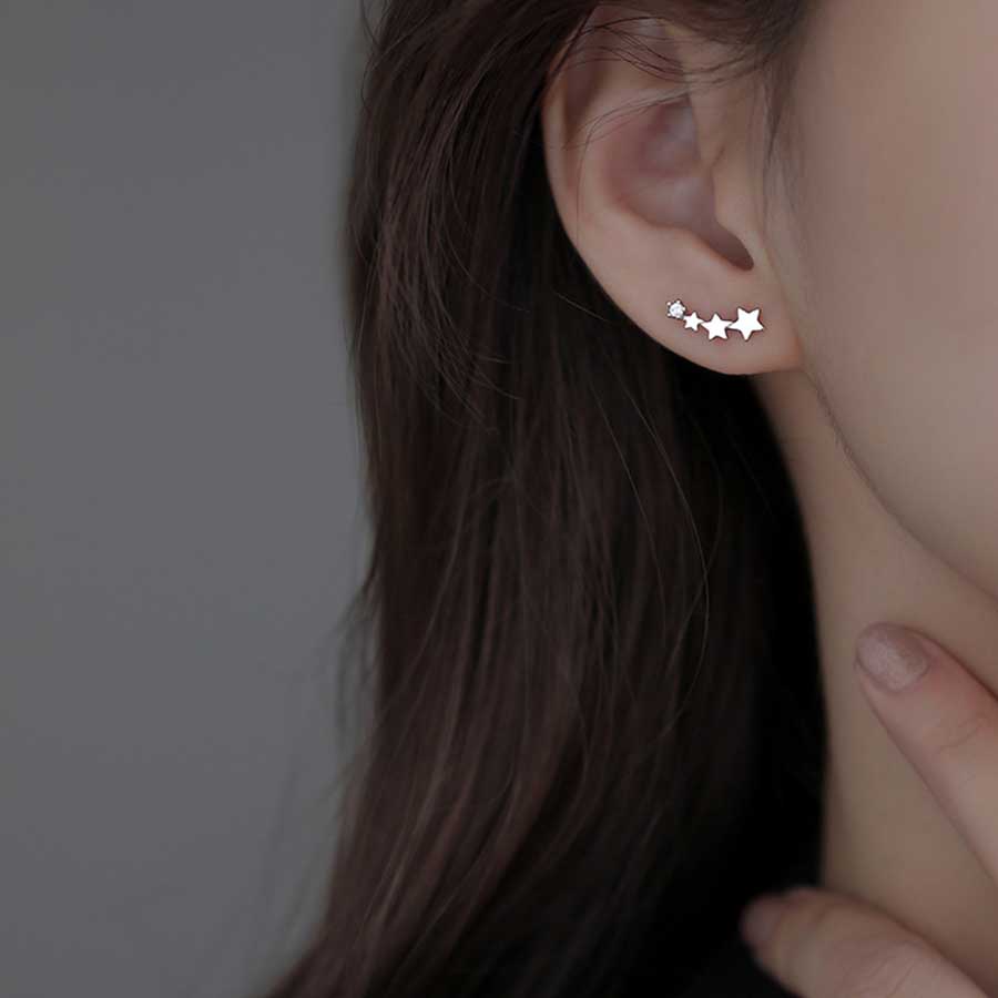 Bintang Anting Stud Zircon Titanium Steel Emas Perak S925 Untuk Wanita Fashion Jewelry Earrings