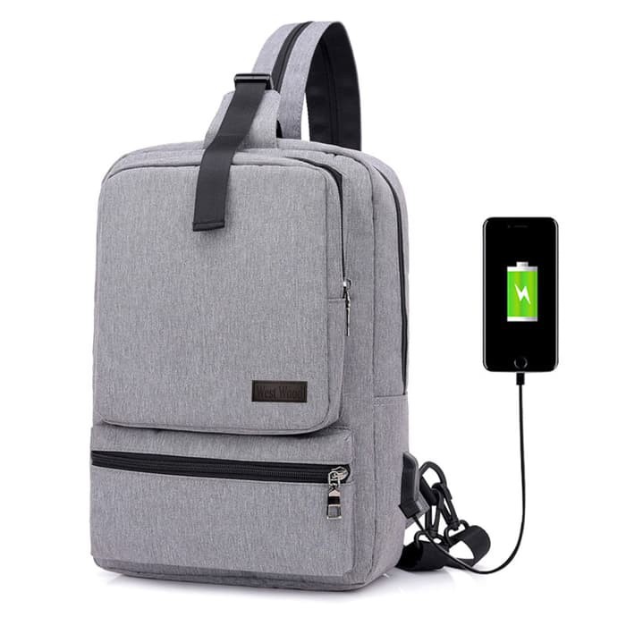 Mega_1688 Tas Selempang Ransel 2 In 1 USB Denim MG609