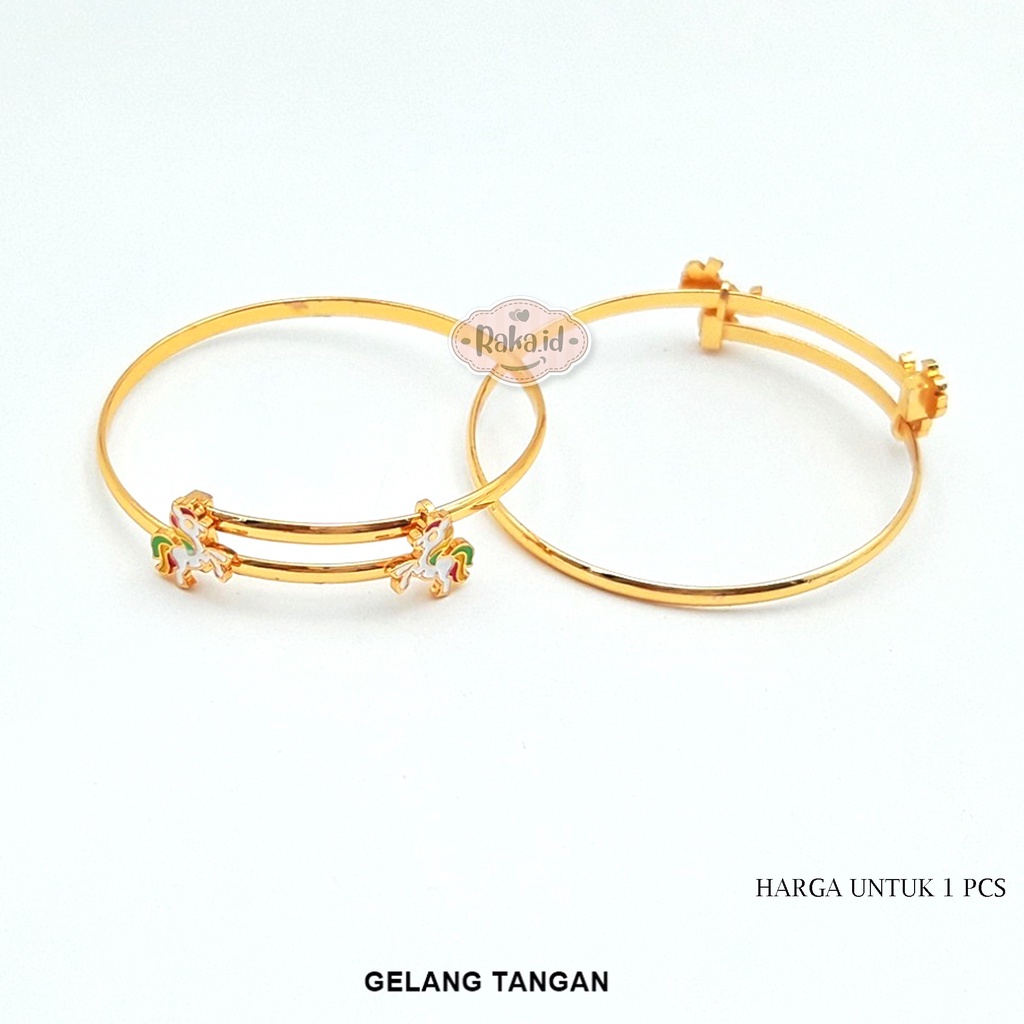 Gelang Tangan Bangle Anak 2 Unicorn Kerincing Gold Perhiasan Anak Menawan Lapis Emas 831