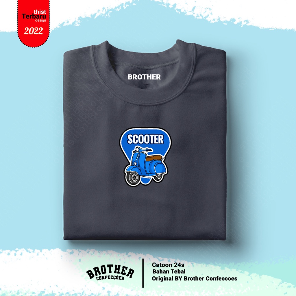 BROTHERSTORE / Kaos Distro Articlel SCOOTER BIRU/ KAOS TEXT BIRU print pria aBU mISTY Premium