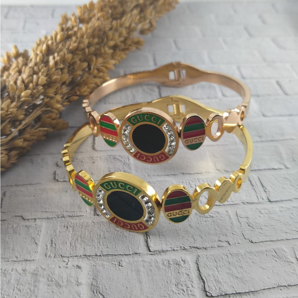 Gelang Bangle GUCCI Titanium Ros Gold & Gold Fashion Wanita Import...GTB00016-GTB00017