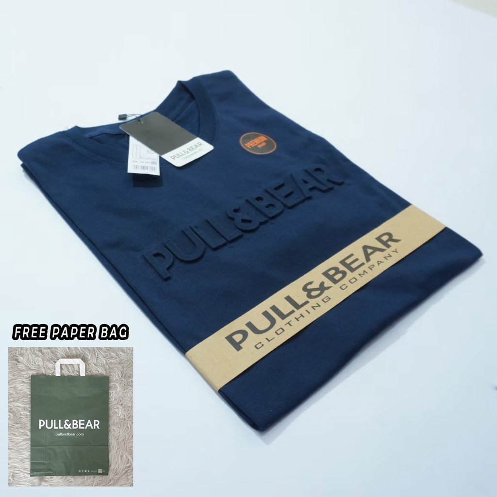 { FREE PAPER BAG } T-Shirt Pull &amp; Bear Embos l Kaos Pull And Bear Sablon Timbul Premium Quality