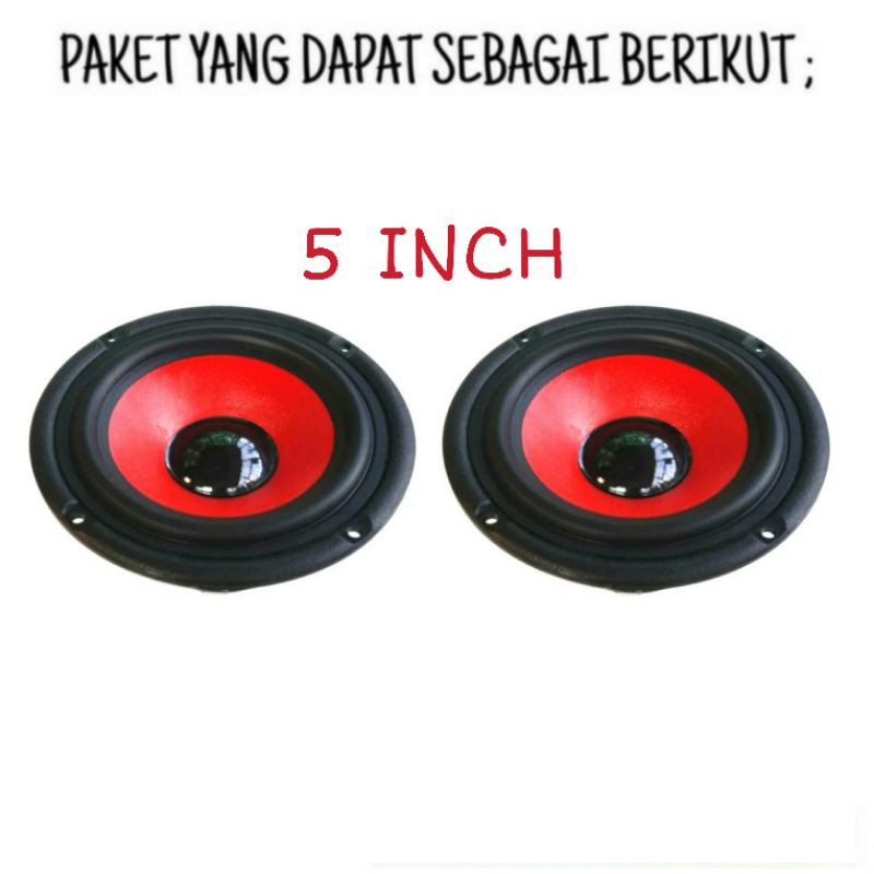 Promo 2 PCS 5 INCH Speaker Woofer Elsound Merah +2 Pcs Tweeter Original