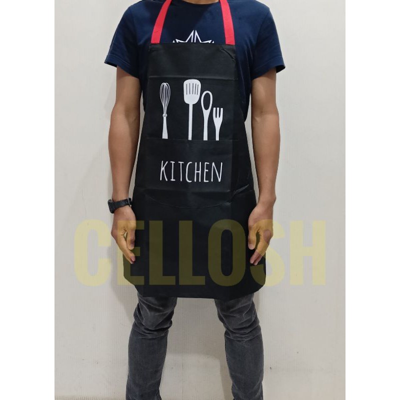 Celemek Masak Apron Barista Chef Masak Dapur Apron Waterproof Anti Kotor  - Black