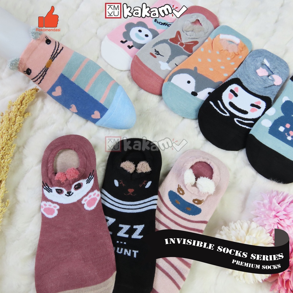 Kakamu Kaos Kaki Invisible / Balet / Dibawah Mata Kaki Motif Karakter 3D Aksen Telinga