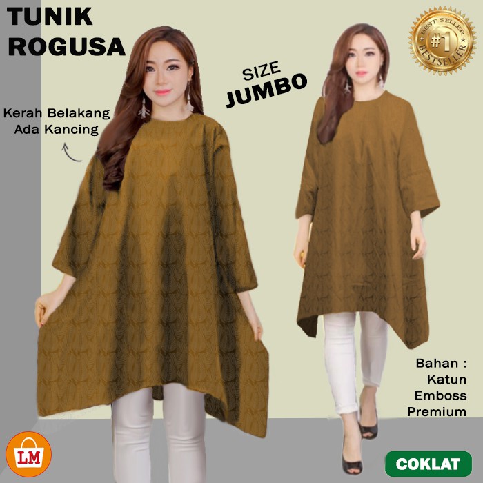 Baju Atasan Tunik Wanita Muslim ROGUSA Bahan Katun Embos Premium TERBARU TERMURAH TERLARIS LMS 27146