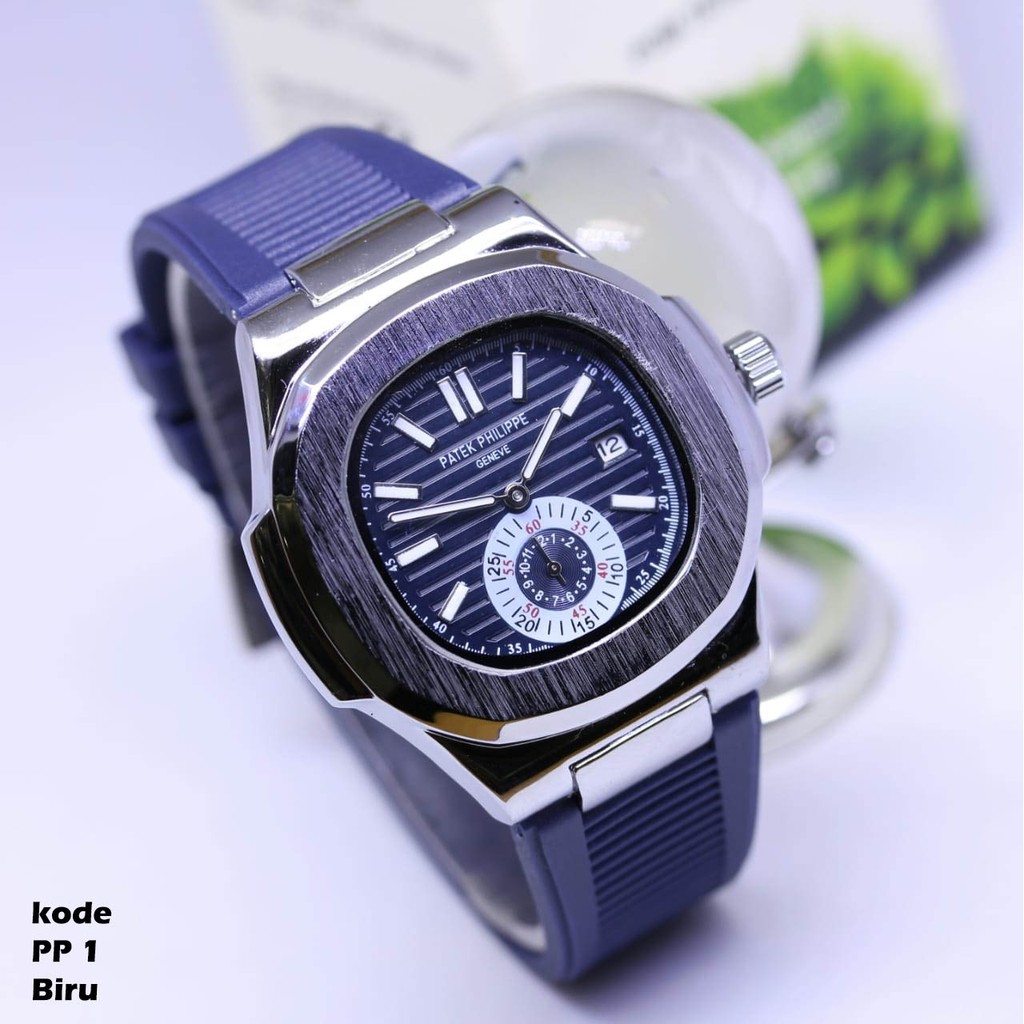 Jam Tangan Pria PATEK PHILIPPE - Chrono Detik Aktif - Tali Rubber - Elegan Mewah dan Gantleman