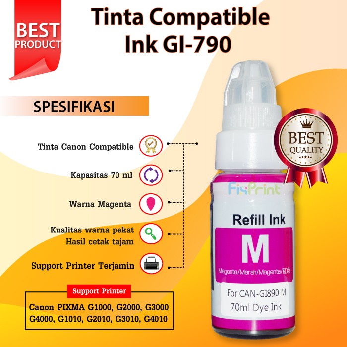 Tinta G Series Canon Premium ink Magenta Printer G1000 G2000 G3000