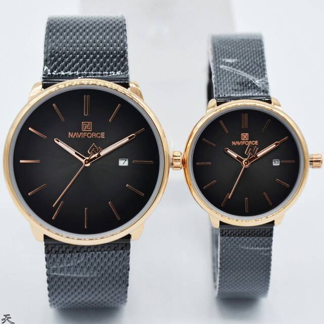 Grosiran Jam Tangan Couple / Pasangan Naviforce / NF Original 3012 MBR LA Rantai Pasir + Box