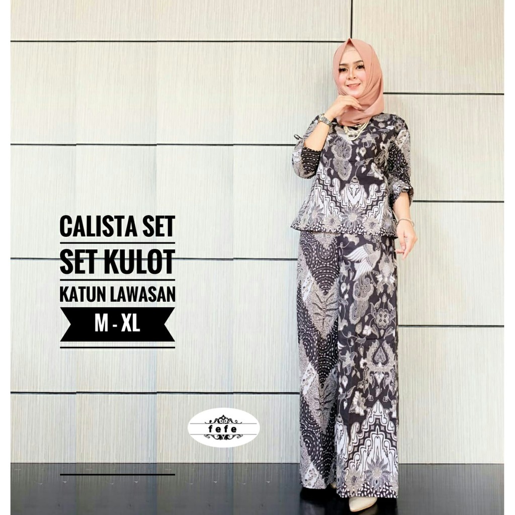 BAJU BATIK WANITA TERBARU | BAJU BATIK WANITA MODEL SETELAN CELANA DAN BLUS MASA KINI SET CALISTA