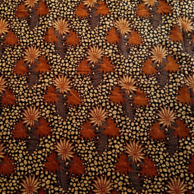 Ht kain batik printing murah sogan coklatan motif bunga daun batu kecil kecil kain bahan baju sragam