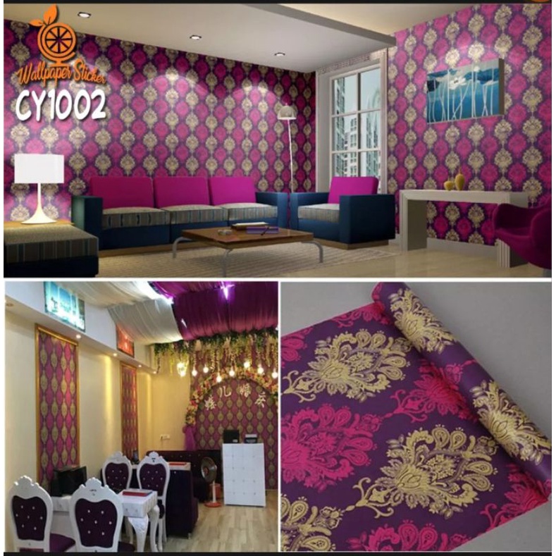 [COD]Wallpaper Sticker Dinding Motif Batik ungu cy1002