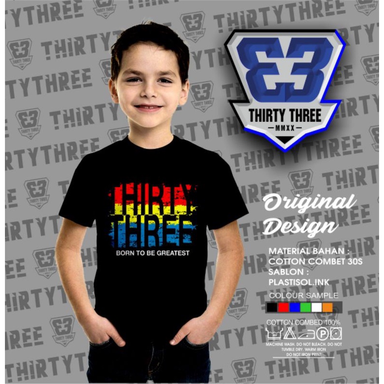 Kaos distro anak 2-8tahun thirty three point / kaos anak katun murah distro thirteen