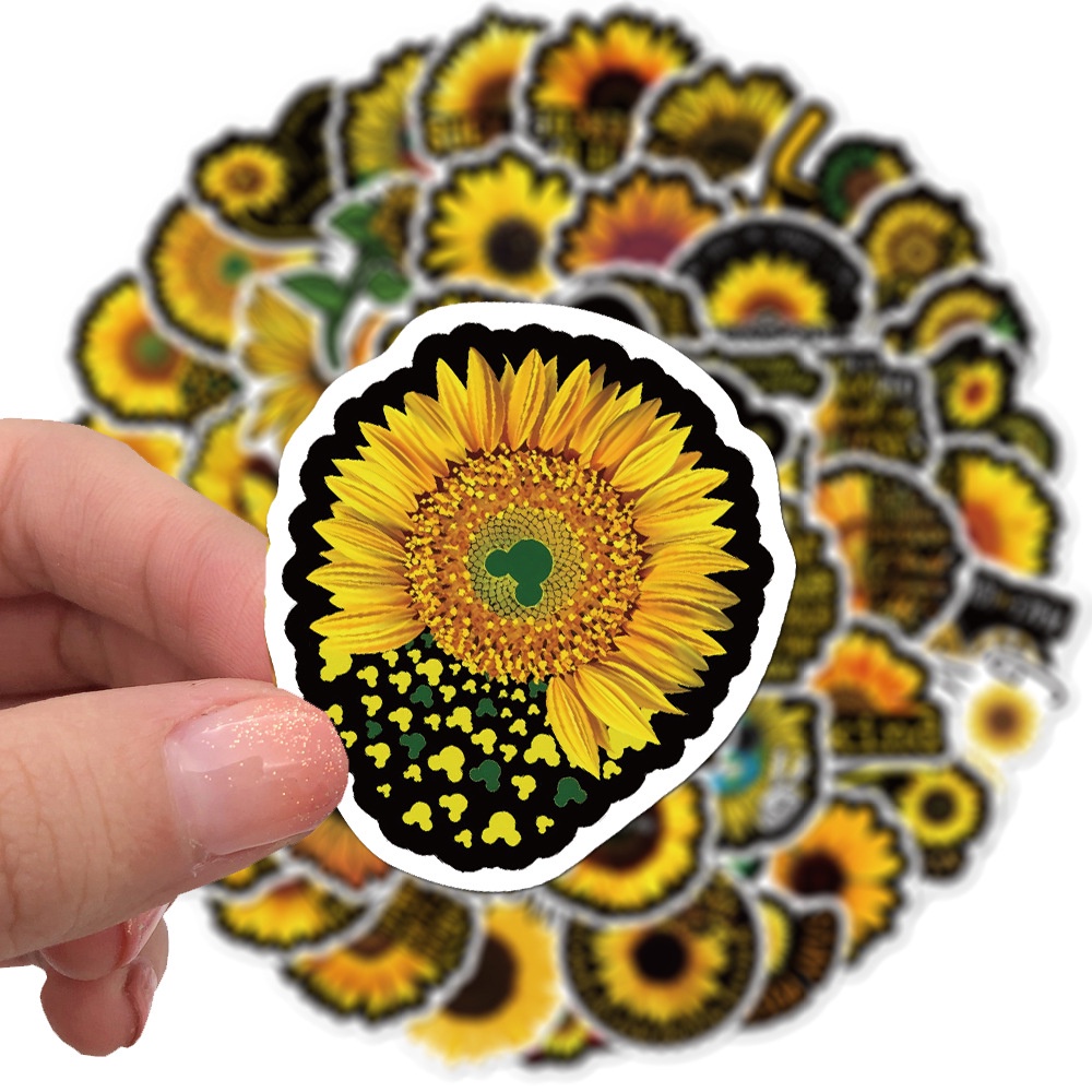 100pcs Sunflower Pattern Waterproof Pvc Sticker Yellow Color for Laptop/Refrigerator/Luggage