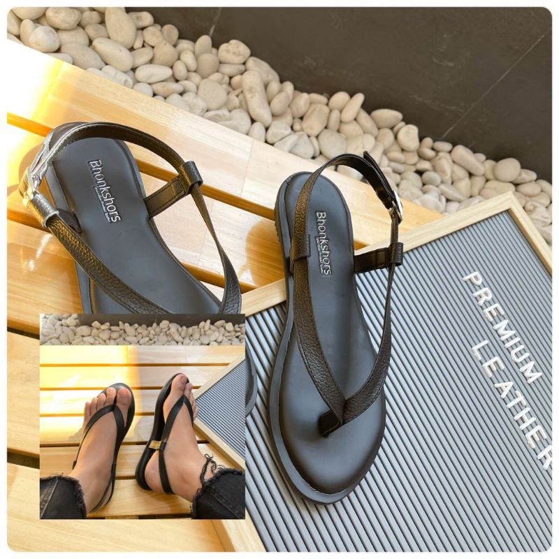 Sandal papirut garut merk bhonkshors/natha anjani sandal jepit kulit garut sandal kulit wanita sanda