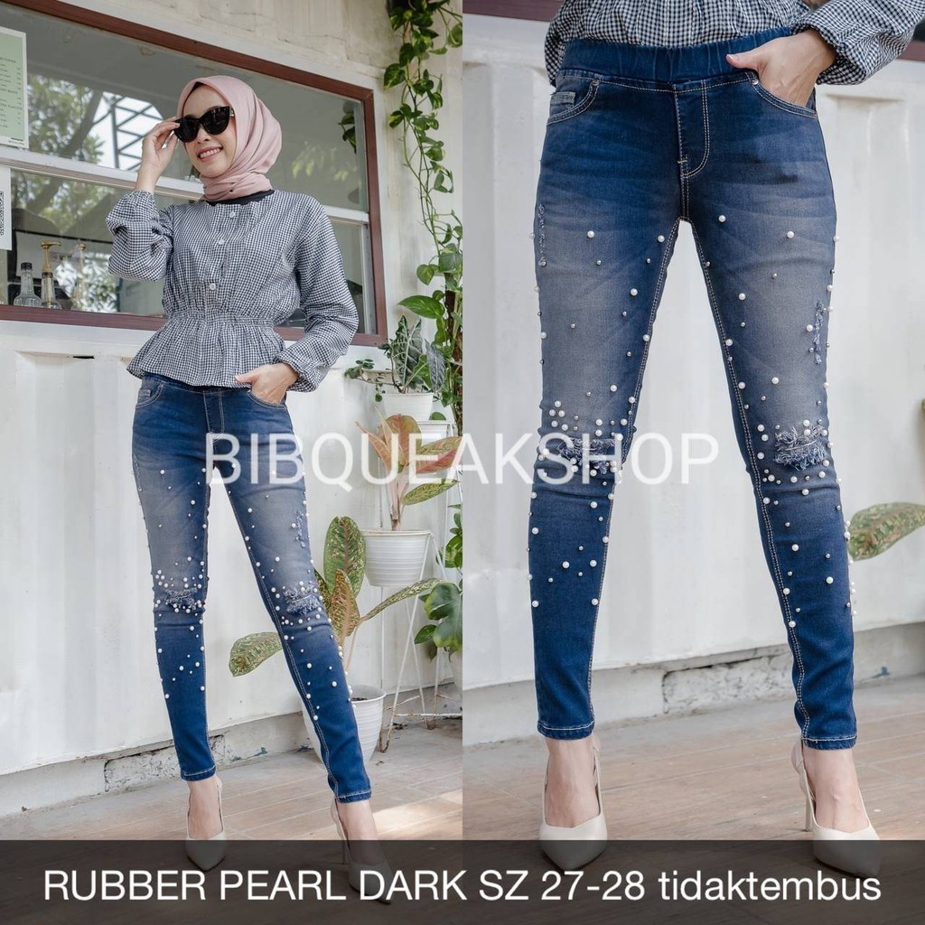 CELANA JEANS WANITA RUBBER PEARL DARK SZ 27-38 tidaktembus