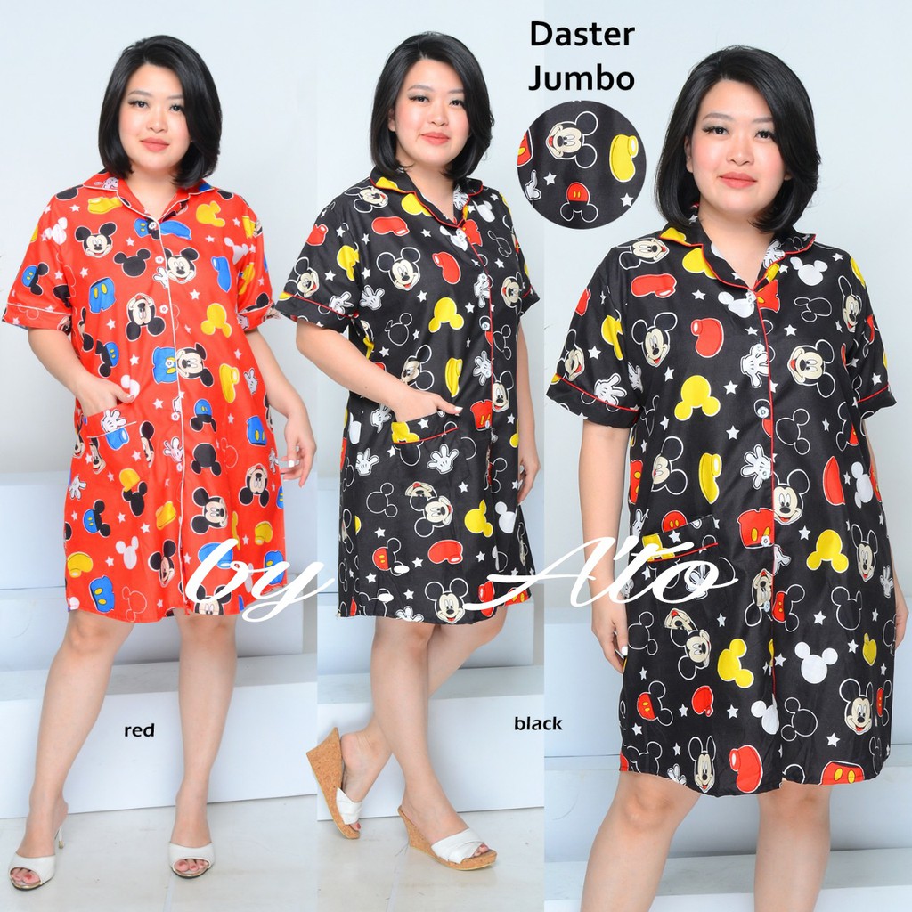 Trijaya . daster jumbo full kancing / daster busui / daster wanita lengan pendek motif karakter