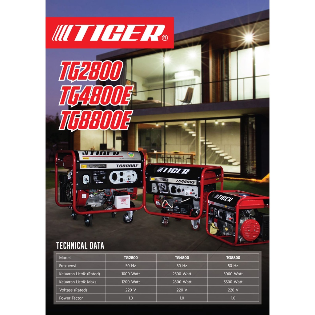 Genset 5500Watt TIGER TG8800E 4T/ Generator TG 8800E TIGER 5500W - Genset Power Generator Bensin