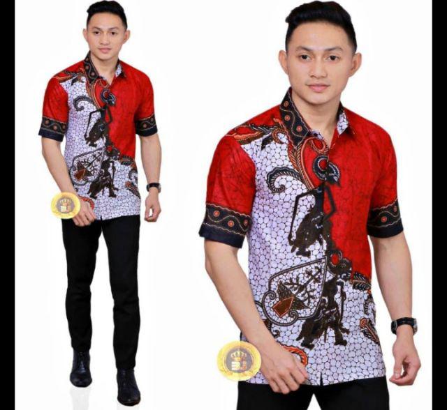 Bswart Batik Hrb026  Hem Pendek Wayang  Pekalongan M L Xl Batik Pria Murah Modern Grosir