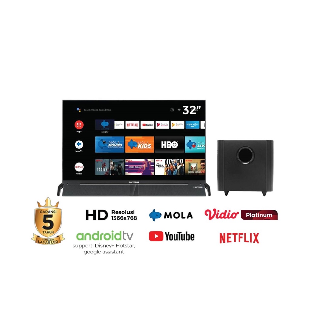 Polytron Smart TV Android Cinemax Soundbar 32" 32 Inch - PLD 32 BAG 9953 / 32BAG9953