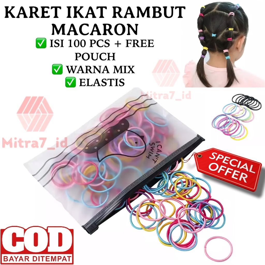 [M7] Karet Ikat Rambut Macaron 100 Pcs / Ikat Rambut Elastis / Karet Ikat Rambut Korea Elastis