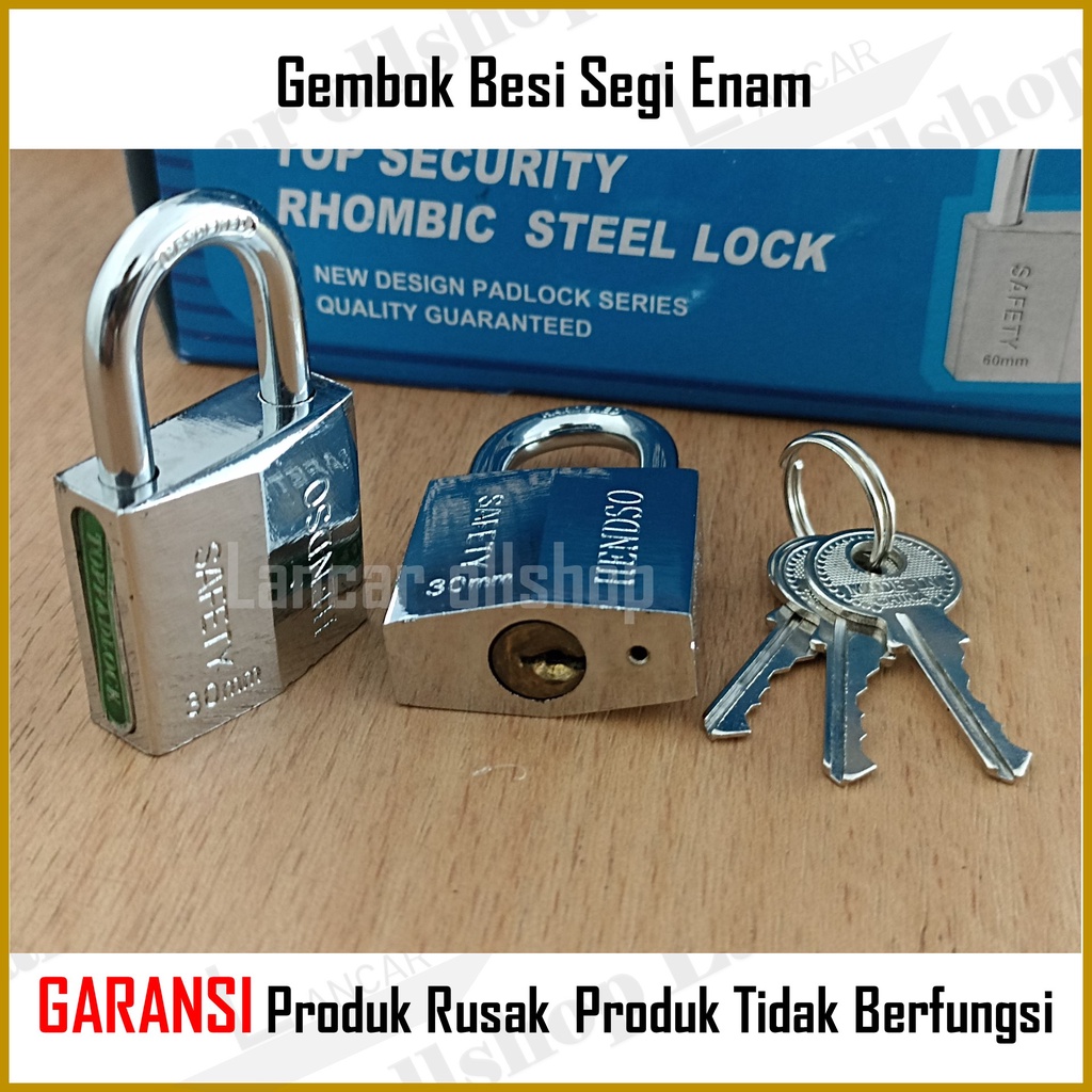 Gembok leher panjang pendek 40mm / Gembok pagar rumah / Pengaman pagar rumah / Gembok anti maling Segi Enam 30 MM Leher Pendek