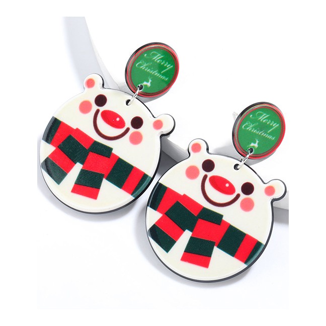 LRC Anting NATAL Fashion Round Bear Round Resin White Penguin Earrings  P22683