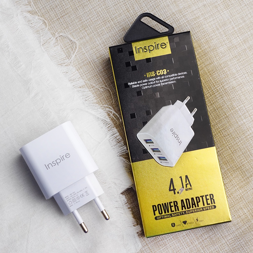 KEPALA CHARGER 3 PORT USB KEPALA CHARGER ADAPTOR CHARGER BATOK CHARGER KEPALA CHARGER INSPIRE INS-C03 ADAPTOR CHARGER HEAD TC INSPIRE INS-C03